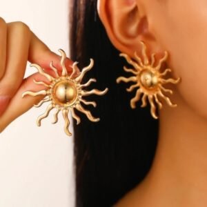 Gold-Plated Stainless Steel Anti-Tarnish Sun-Shaped Stud Earrings