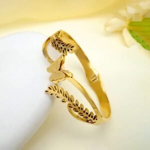 Gold-Plated Stainless Steel Butterfly-Themed Anti-Tarnish Bangle Style Bracelet