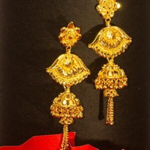Zenvy Creation Premium 24Kt Gold Plated Three-Tier Jhumka Earrings