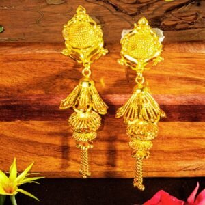 Zenvy Creation Premium 24Kt Gold Plated Three-Tier Floral Drop Earrings