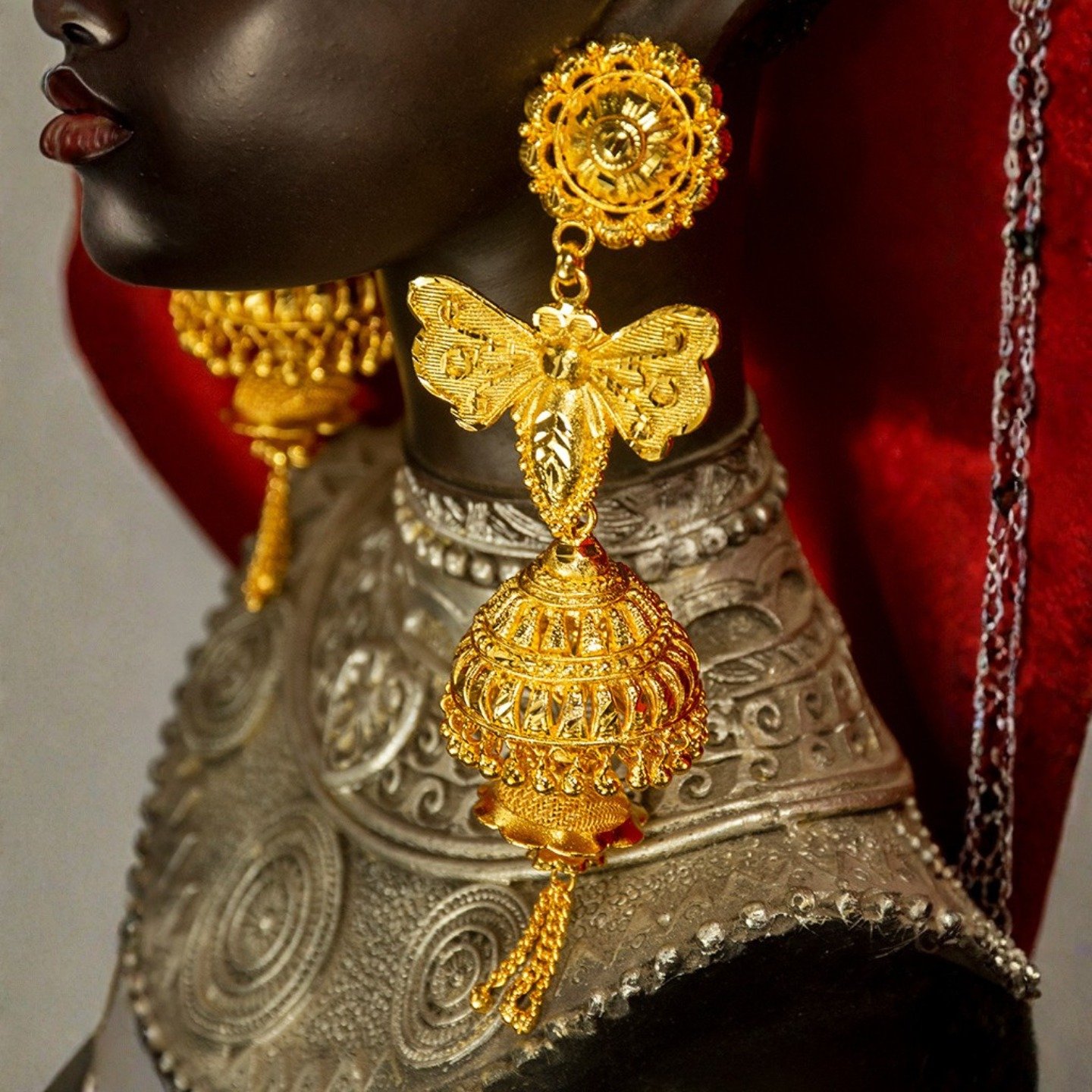 Zenvy Creation Premium 24Kt Gold Plated Butterfly Jhumka Earrings - Image 3