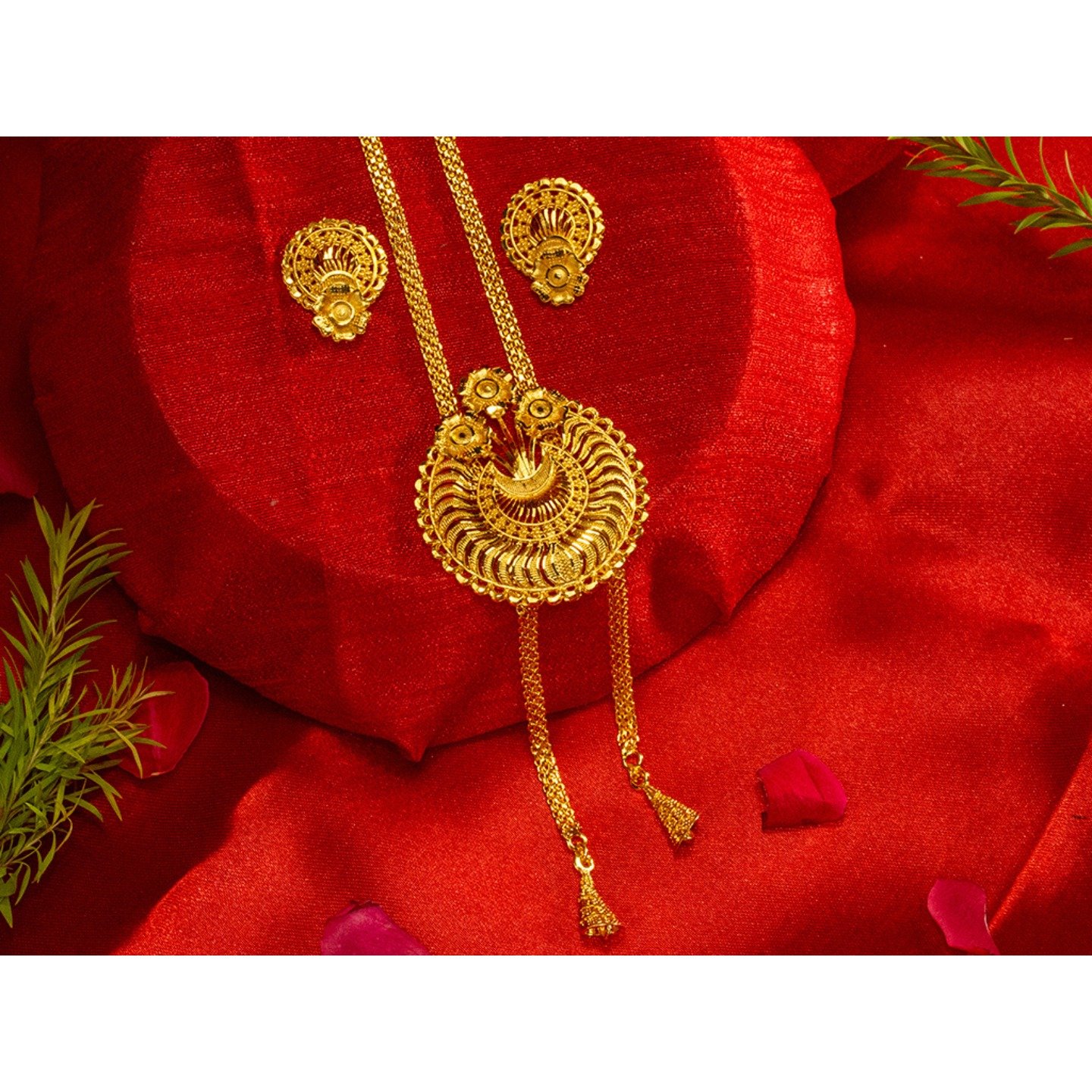 Zenvy Creation premium 24Kt gold plated flower tie chain with earrings - Image 3
