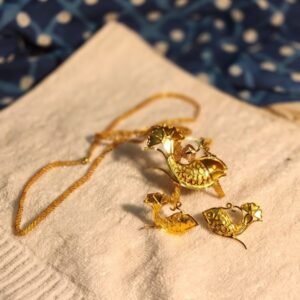 Zenvy Creation Premium 24Kt Gold-Plated Fish Tie Chain with Earrings