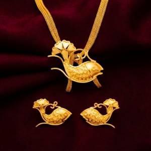 Zenvy Creation Premium 24Kt Gold-Plated Fish Tie Chain with Earrings