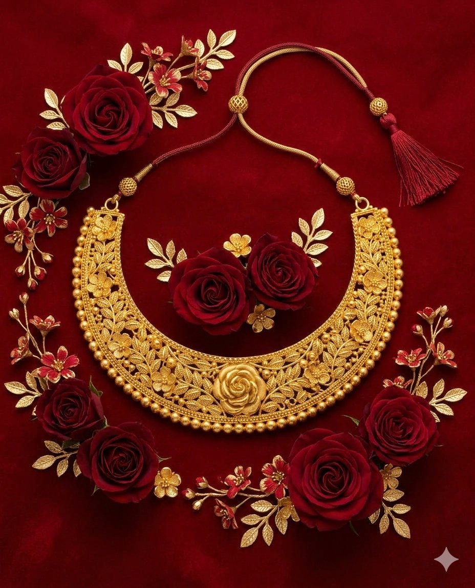 Zenvy Creation Premium 24KT Gold-Plated Rose Floral Choker Necklace