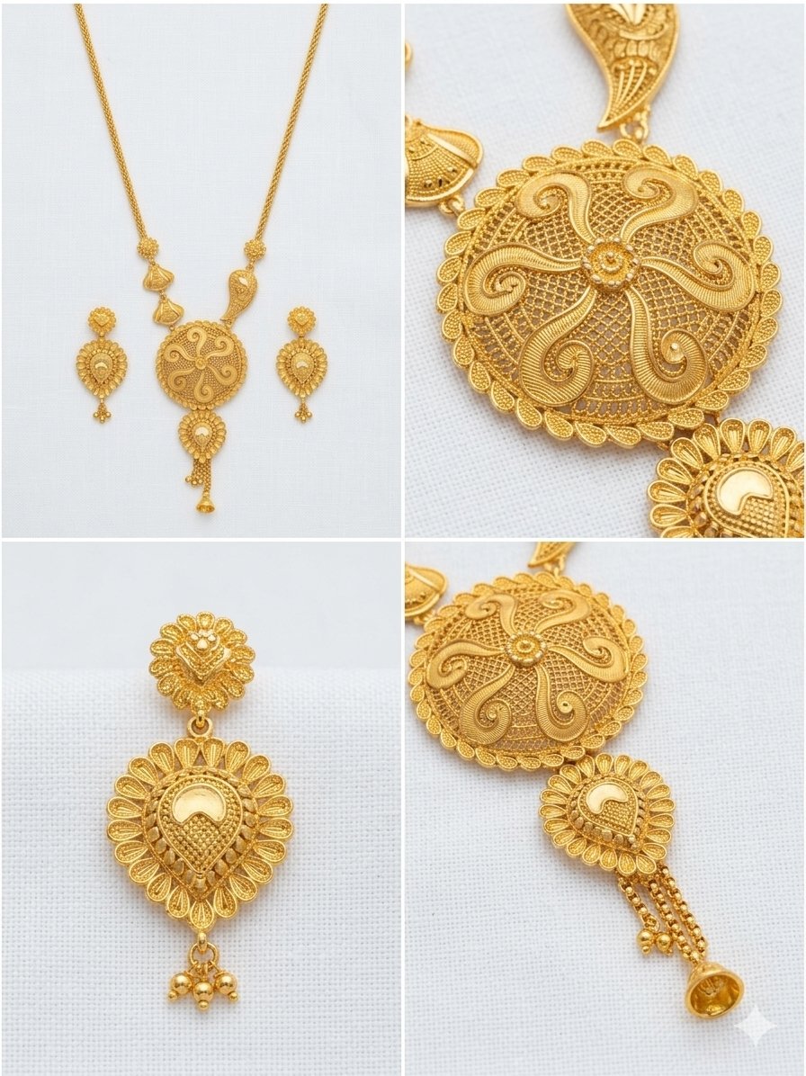 Zenvy Creation Premium 24KT Gold-Plated Mongalgiri Tie Chain with Earrings - Image 4
